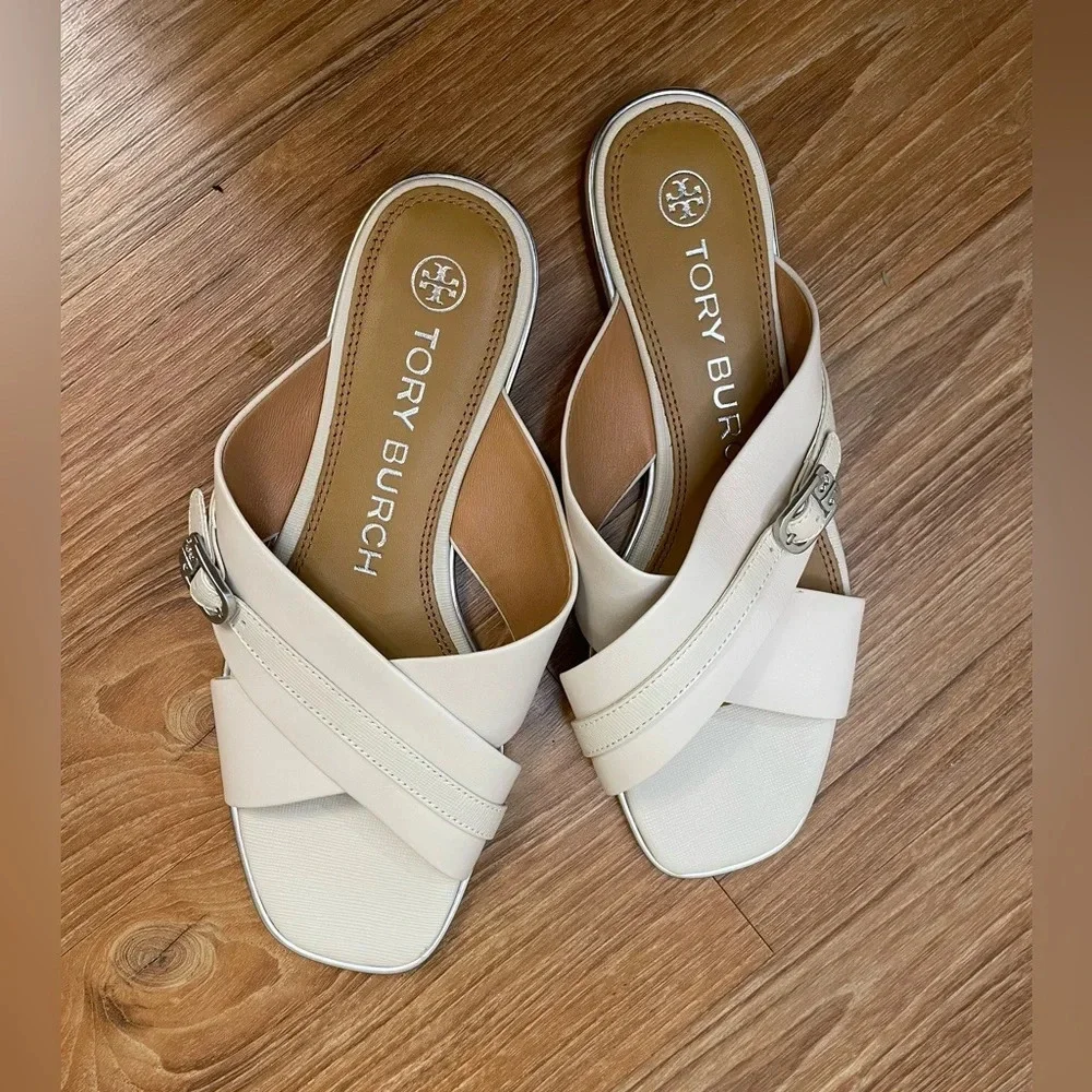 Tory Burch 'Delaney' Crisscross Slide Sandal Beige Womens 7 MSRP $248, L…